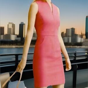 J. McLaughlin Hudson Mini Stretch Dress Size 6 Salmon Pink V-Neck Zip Sheath